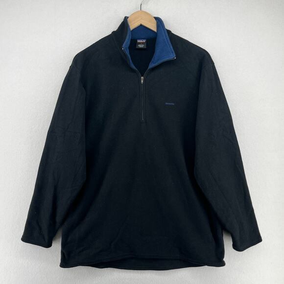 PATAGONIA Fleece Mens L Capilene 1/4 Zip Base Thermal Pullover Black USA VTG - Picture 2 of 15